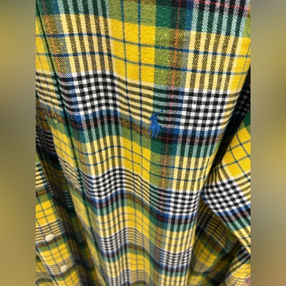Vintage Ralph Lauren Blake Shirt Mens Medium Button-up yellow Check Blue